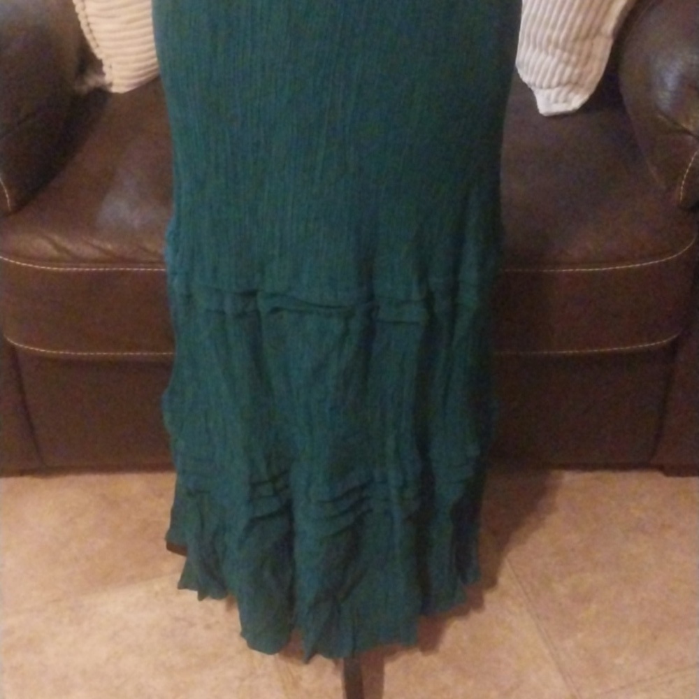 Max + Ash Teal Emerald Green Smocked Gauzy Tiered Puff Sleeve Maxi Dress Boho - Picture 3 of 8